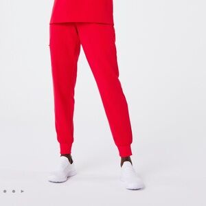 FIGS neon red Zamora High waisted Jogger Pants